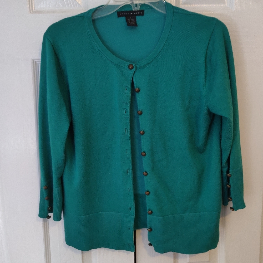 Bright green cardigan
